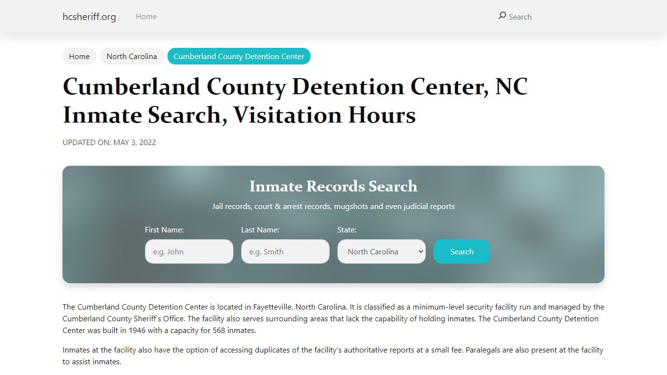 Cumberland County Detention Center, NC Inmate Search ...